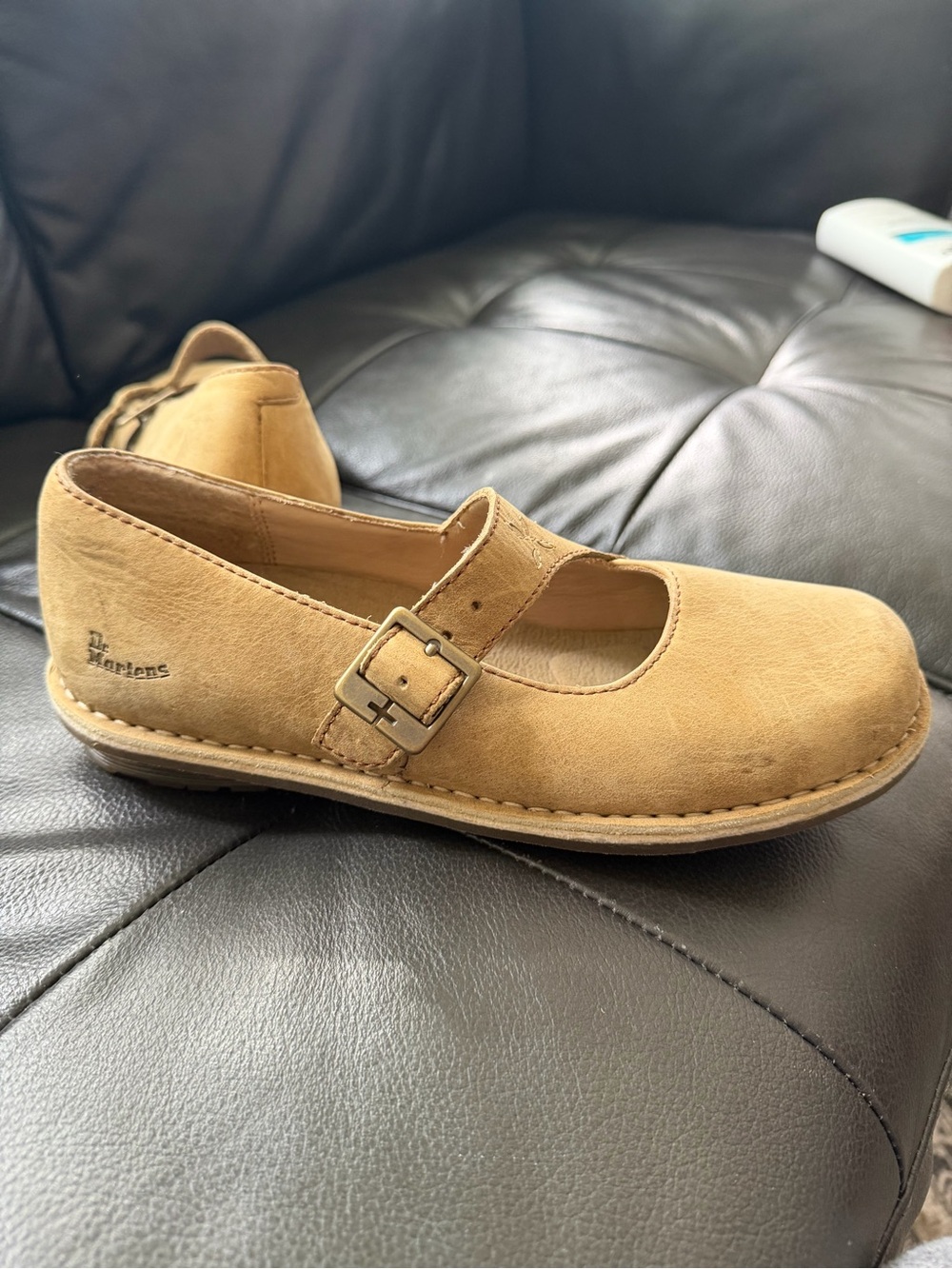 Dr. Martens Tan Suede Mary Jane Flats with Buckle